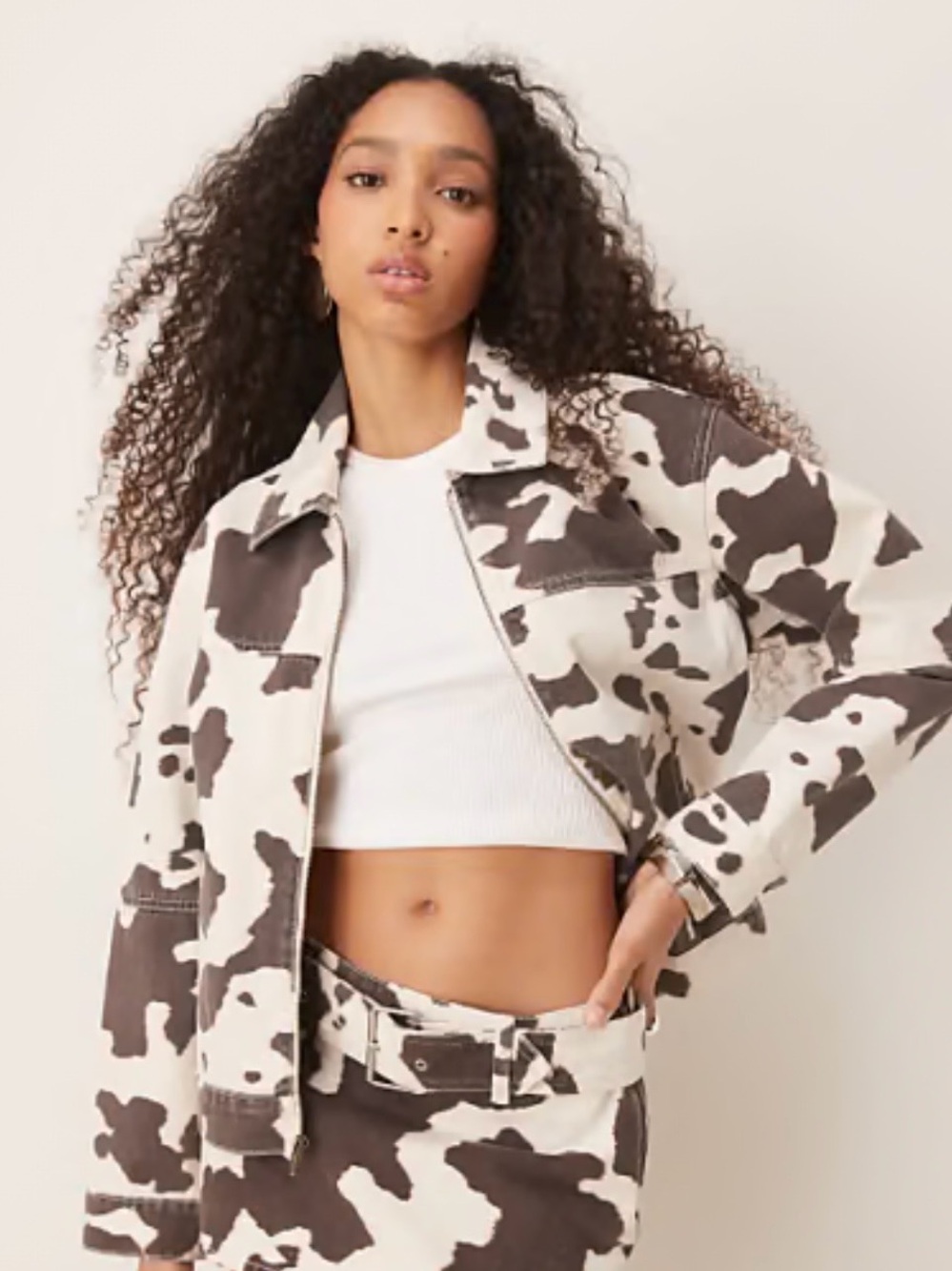 Abercrombie cow print denim jacket size medium